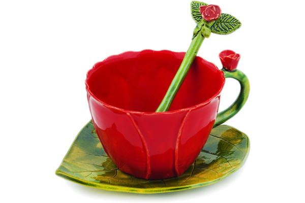 Cups | Artland Cup with Saucer and Spoon 9 oz Red Cups Artland