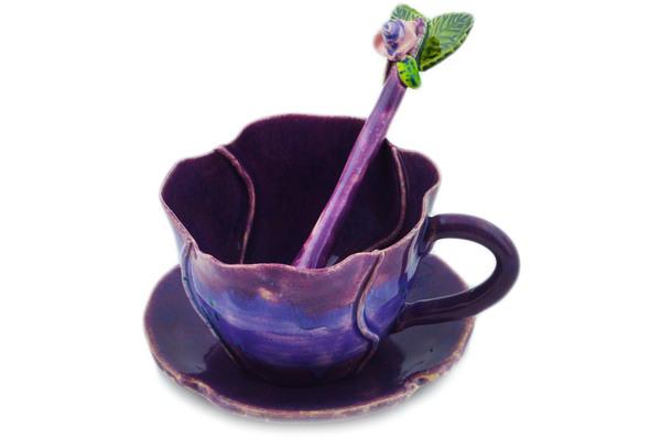 Cups | Artland Cup with Saucer and Spoon 9 oz Rustic Purple Cups Artland