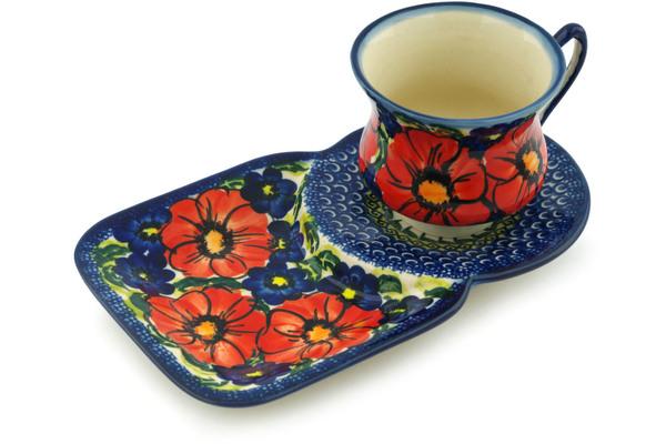 Cups | Cer-Raf Cup with Saucer 7 oz Red Star UNIKAT Cups Cer-Raf