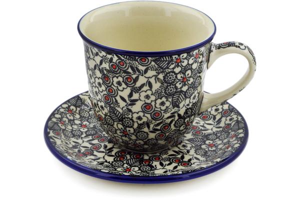 Cups | Ceramika Artystyczna Cup with Saucer 10 oz Classic Black And White UNIKAT Cups Ceramika Artystyczna