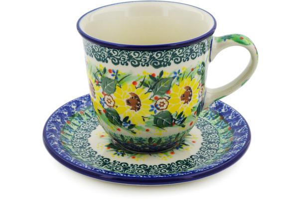 Cups | Ceramika Artystyczna Cup with Saucer 10 oz Yellow Garden UNIKAT Cups Ceramika Artystyczna