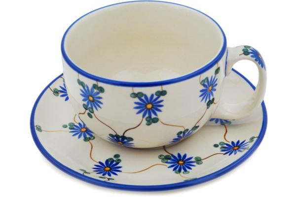 Cups | Ceramika Artystyczna Cup with Saucer 13 oz Aster Trellis Cups Ceramika Artystyczna