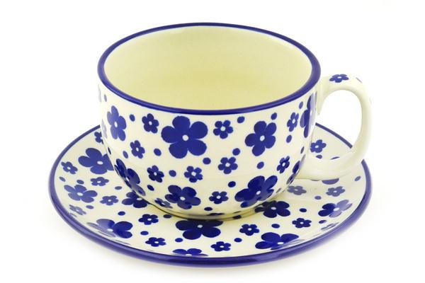 Cups | Ceramika Artystyczna Cup with Saucer 13 oz Cobalt Meadow Cups Ceramika Artystyczna