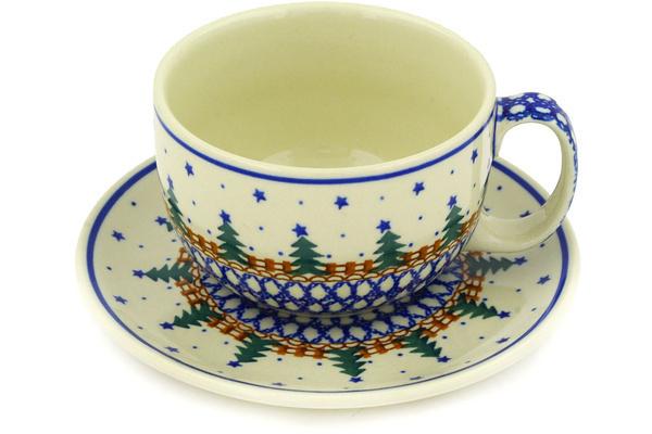 Cups | Ceramika Artystyczna Cup with Saucer 13 oz Winter Evergreen Cups Ceramika Artystyczna