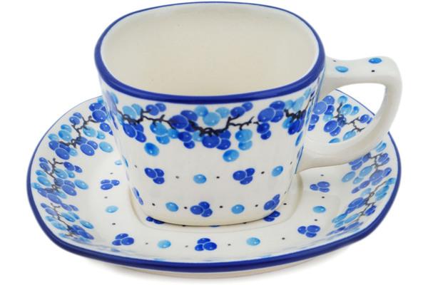 Cups | Ceramika Artystyczna Cup with Saucer 7 oz Berry Much Blue Cups Ceramika Artystyczna