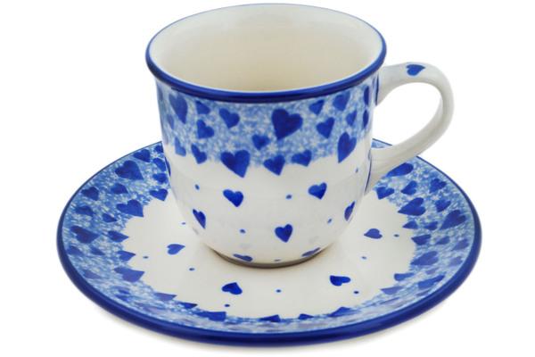 Cups | Ceramika Artystyczna Cup with Saucer 7 oz Cobalt Love Cups Ceramika Artystyczna