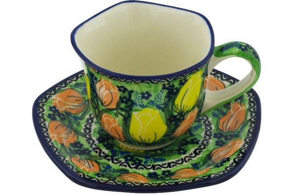 Cups | Ceramika Artystyczna Cup with Saucer 8 oz Easter Rose UNIKAT Cups Ceramika Artystyczna