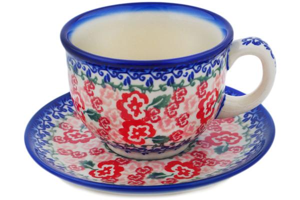 Cups | Ceramika Bona Cup with Saucer 7 oz Fluctuating Pansyu0027s Cups Ceramika Bona