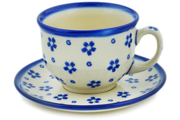 Cups | Ceramika Bona Cup with Saucer 7 oz Forget Me Not Swirls Cups Ceramika Bona