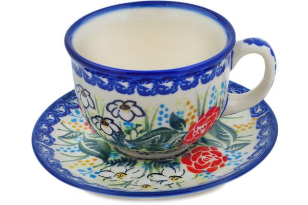 Cups | Ceramika Bona Cup with Saucer 7 oz Fresh Happiness UNIKAT Cups Ceramika Bona