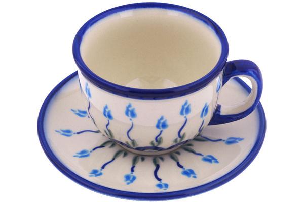 Cups | Ceramika Bona Cup with Saucer 7 oz Peacock Tulip Garden Cups Ceramika Bona