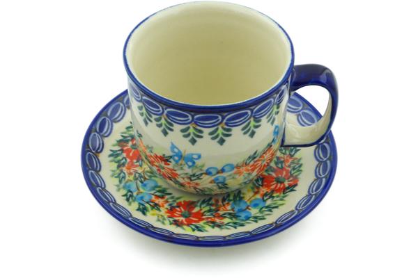 Cups | Ceramika Bona Cup with Saucer 7 oz Ring Of Flowers UNIKAT Cups Ceramika Bona