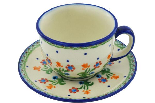 Cups | Ceramika Bona Cup with Saucer 7 oz Spring Flowers Cups Ceramika Bona