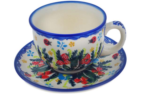 Cups | Ceramika Bona Cup with Saucer 7 oz SpringGarden Berries UNIKAT Cups Ceramika Bona