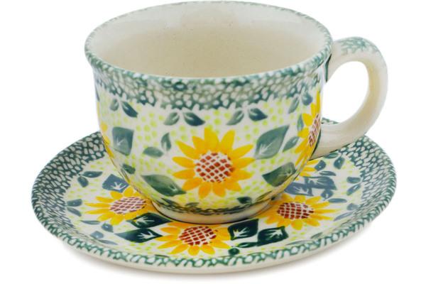 Cups | Ceramika Bona Cup with Saucer 7 oz Sunflower Fields Cups Ceramika Bona