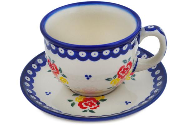 Cups | Ceramika Bona Cup with Saucer 7 oz Sunny Side Blooms Cups Ceramika Bona