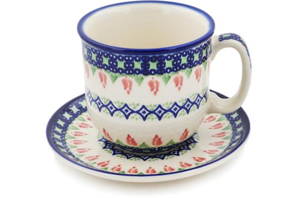 Cups | Ceramika Bona Cup with Saucer 7 oz Tulips And Diamonds Cups Ceramika Bona