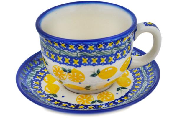 Cups | Ceramika Bona Cup with Saucer 7 oz When Life Gives You Lemons Cups Ceramika Bona