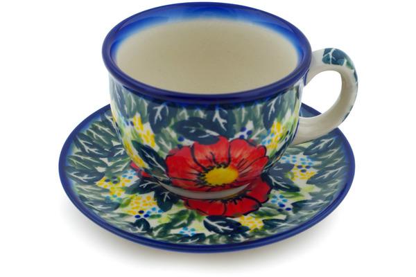 Cups | Ceramika Nina Cup with Saucer 7 oz Bloom Tales Cups Ceramika Nina