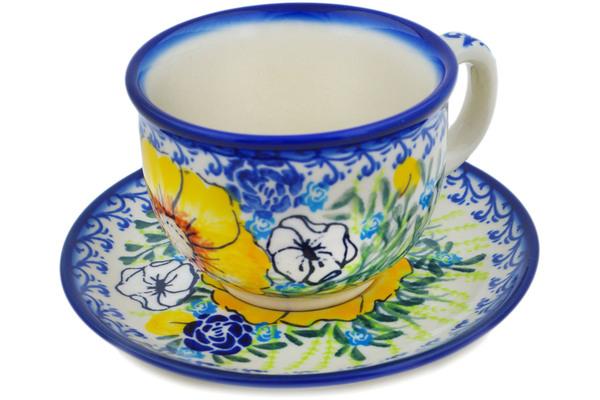 Cups | Ceramika Nina Cup with Saucer 7 oz Bright Blooms Cups Ceramika Nina