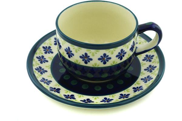 Cups | Zaklady Ceramiczne Cup with Saucer 7 oz Green Gingham Peacock Cups Cups