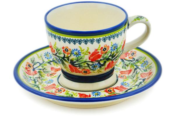 Cups | Zaklady Ceramiczne Cup with Saucer 7 oz Poppies Wreath UNIKAT Cups Cups