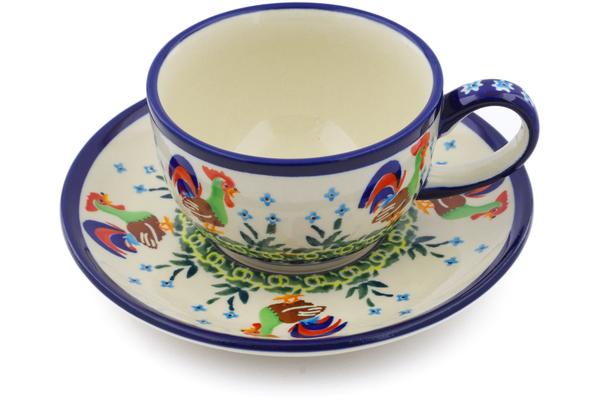 Cups | Zaklady Ceramiczne Cup with Saucer 8 oz Country Rooster UNIKAT Cups Cups