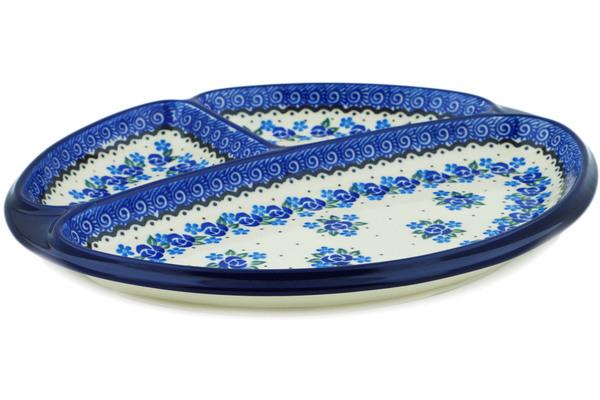 Dishes | Ceramika Artystyczna Divided Dish 11" Blue Bud Sea Dishes Ceramika Artystyczna