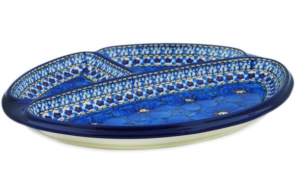 Dishes | Ceramika Artystyczna Divided Dish 11" Blue Poppies UNIKAT Dishes Ceramika Artystyczna