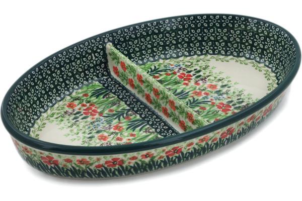 Dishes | Ceramika Artystyczna Divided Dish 11" Red Garden UNIKAT Dishes Ceramika Artystyczna