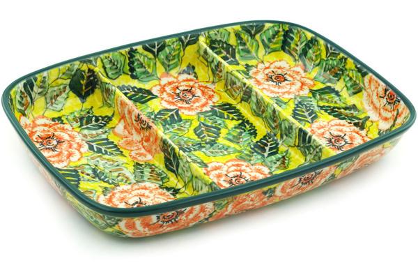 Dishes | Ceramika Artystyczna Divided Dish 13" Orange Peonies UNIKAT Dishes Ceramika Artystyczna