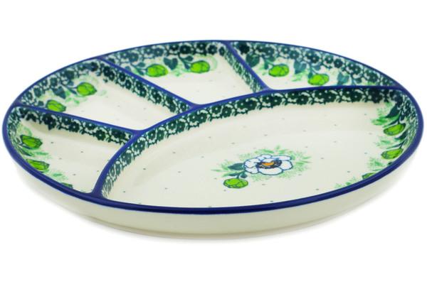 Dishes | Ceramika Artystyczna Divided Dish 9" Green Flora Dishes Ceramika Artystyczna