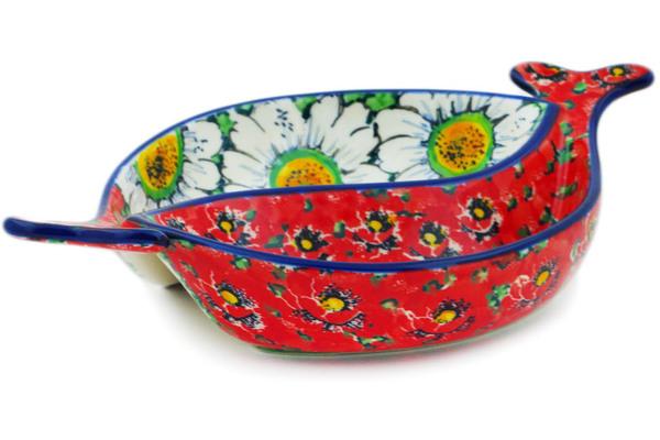 Dishes | Ceramika Artystyczna Divided Dish 9" Sweet Red Petals UNIKAT Dishes Ceramika Artystyczna