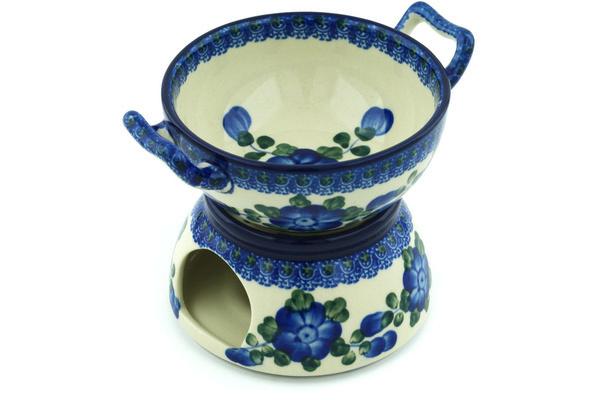 Dishes | Ceramika Artystyczna Fondue Set 10 oz Blue Poppies Dishes Ceramika Artystyczna