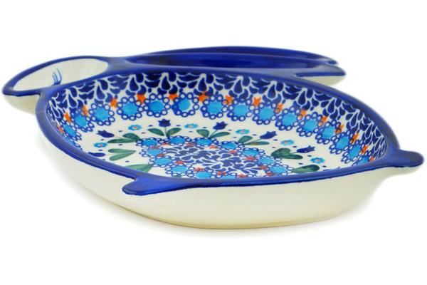 Dishes | Ceramika Bona Divided Dish 10" Blue Tulip Garden UNIKAT Dishes Ceramika Bona