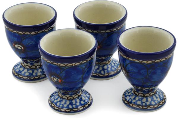 Egg Holders | Ceramika Artystyczna 4-Piece Egg Holder Set Cobalt Poppies UNIKAT Egg Holders Ceramika Artystyczna