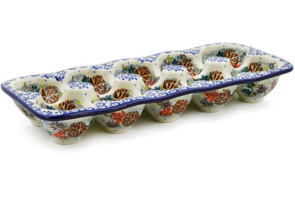 Egg Plates | Ceramika Artystyczna Egg Crate 11" Autumn Falling Leaves UNIKAT Egg Plates Ceramika Artystyczna