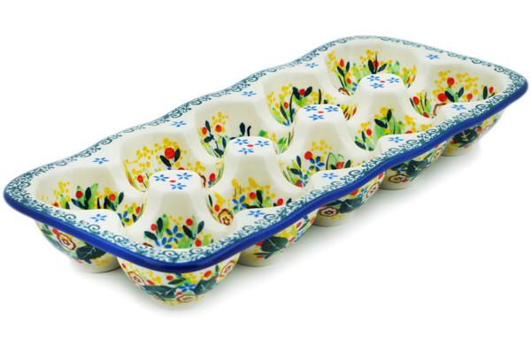 Egg Plates | Ceramika Artystyczna Egg Crate 11" Yellow Garden UNIKAT Egg Plates Ceramika Artystyczna