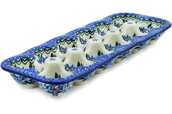 Egg Plates | Ceramika Artystyczna Egg Crate 13" Azure Blooms Egg Plates Ceramika Artystyczna