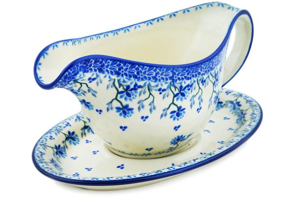 Gravy Boats | Ceramika Artystyczna Gravy Boat with Saucer 20 oz Blue Grapevine Gravy Boats Ceramika Artystyczna