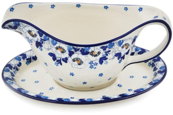 Gravy Boats | Ceramika Artystyczna Gravy Boat with Saucer 20 oz Blue Spring Gravy Boats Ceramika Artystyczna