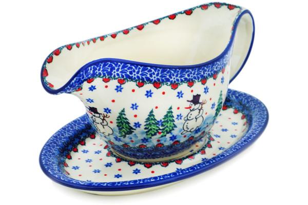 Gravy Boats | Ceramika Artystyczna Gravy Boat with Saucer 20 oz Dancing Snowman UNIKAT Gravy Boats Ceramika Artystyczna