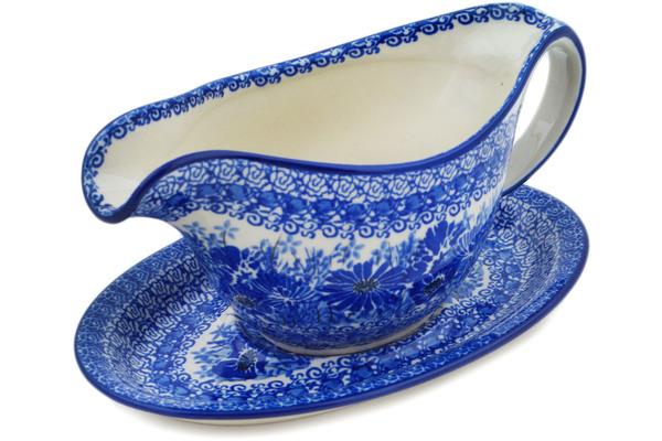 Gravy Boats | Ceramika Artystyczna Gravy Boat with Saucer 20 oz Dreams In Blue UNIKAT Gravy Boats Ceramika Artystyczna