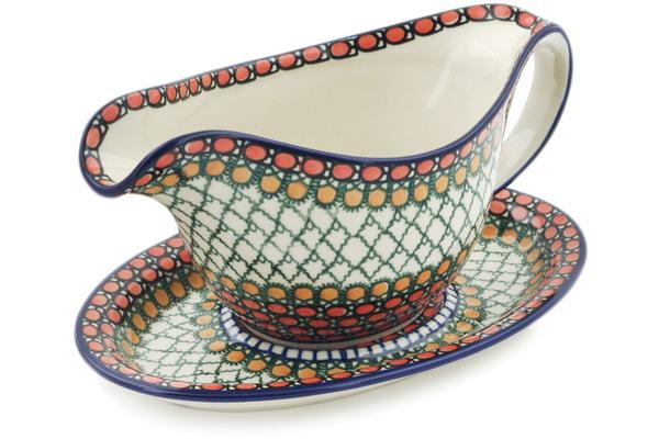 Gravy Boats | Ceramika Artystyczna Gravy Boat with Saucer 20 oz Orange Tranquility UNIKAT Gravy Boats Ceramika Artystyczna