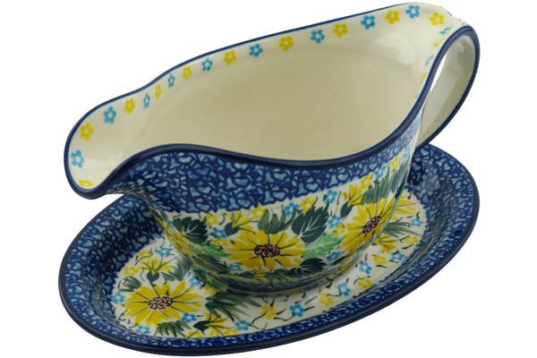 Gravy Boats | Ceramika Artystyczna Gravy Boat with Saucer 20 oz Sunflower Surprise UNIKAT Gravy Boats Ceramika Artystyczna