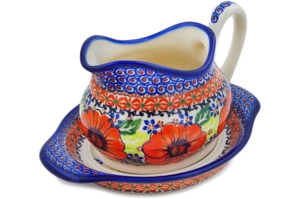 Gravy Boats | Ceramika Nina Gravy Boat with Saucer Orange Zinnia Serving Dishes Ceramika Nina