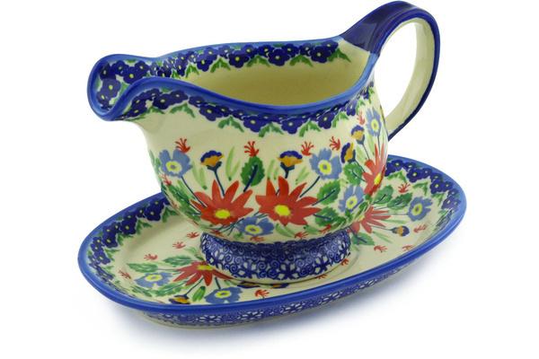 Gravy Boats | Manufaktura Gravy Boat with Saucer 19 oz Folk Flowers UNIKAT Gravy Boats Gravy Boats