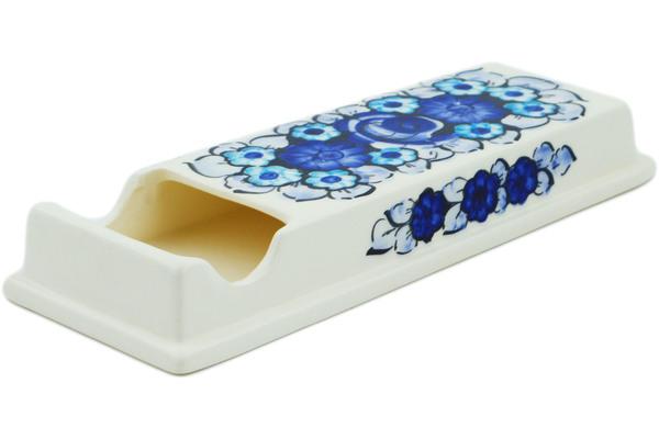 Holder | Fajans Wloclawek Matchbox Holder 9" Cobalt Flowers Holder Fajans Wloclawek