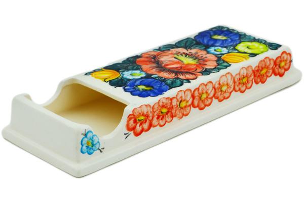 Holder | Fajans Wloclawek Matchbox Holder 9" Little Flower Patch Black Holder Fajans Wloclawek