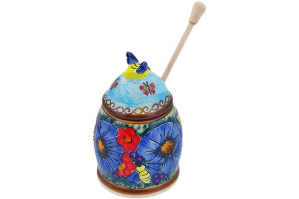 Jars | Cer-Raf Honey Jar with Dipper 6" Blue Garden UNIKAT Jars Cer-Raf